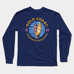 Vintage Gold Coast, Australia Surfer's Paradise // Retro Surfing 1980s Badge Long Sleeve T-Shirt